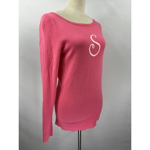 Lilly Pulitzer Pullover Sweater Pink Coral Medium Monogrammed S Long Sleeve 100% - Picture 8 of 8